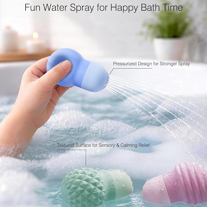 Sensory Squeezing Water Bath Toys for Toddlers,3PCS Bath Tub Pool Floating Toys for Babies Kids 1-3，Textured Fidget Toys Stocking Stuffers Gifts for Boy Girl 18+ Months