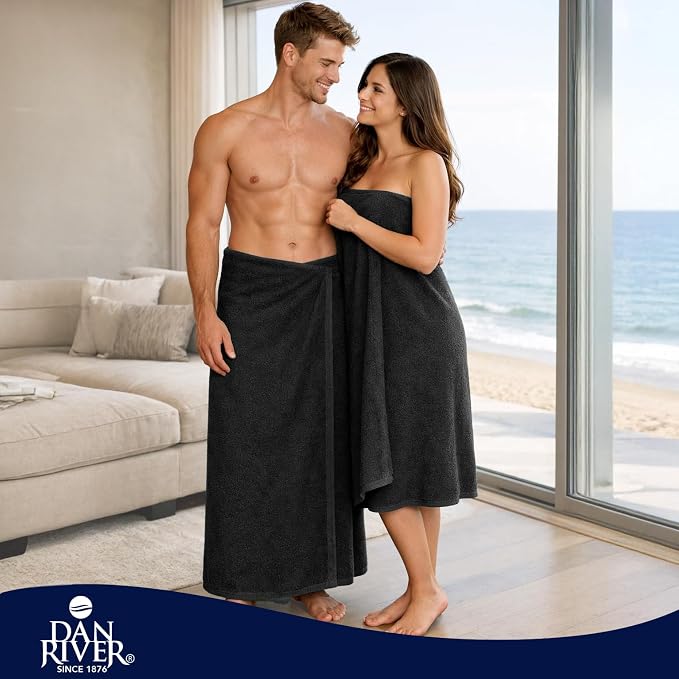 DAN RIVER Pack of 1 Jumbo Bath Sheet 40x80 Inches, Oversized Black Bath Towels, Fluffy and Thick Extra Large Bath Sheets