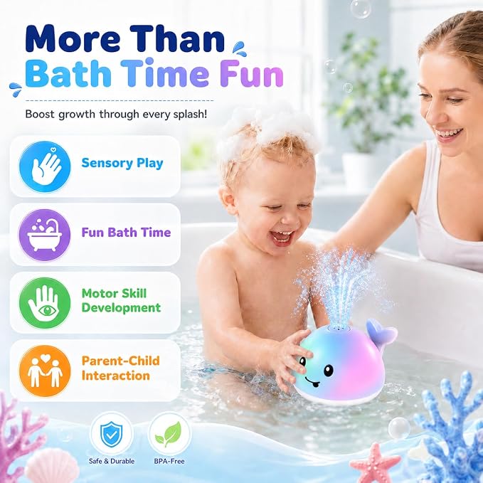 ANGGIKO Baby Bath Toys, Pool Water Toys for Babies, Toddler Bath Toys for Kids Ages 1-3, 1 Year Old Boy Girl Gift Light Up Whale Bath Toy Sprinkler, Baby 6-12-18 Months Bathtub Outdoor Water Table Toy