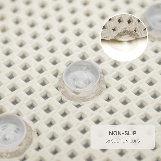 Bathtub Mat Non Slip, Soft Foam Bath Mat for Tub, Bathtub Mat with Drain Holes, Suction Cups Shower Mat (Ivory, 36''X17'')