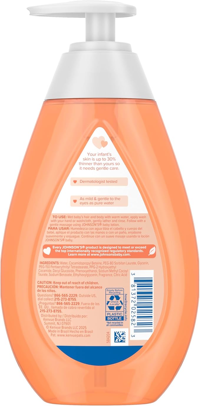 Johnson's Baby Head-To-Toe Wash & Shampoo, Tear-Free, Moisturizing Body Wash, Newborn Essentials, Baby Wash and Shampoo, No added Parabens, Sulfates and Dyes, 13.6 fl. oz
