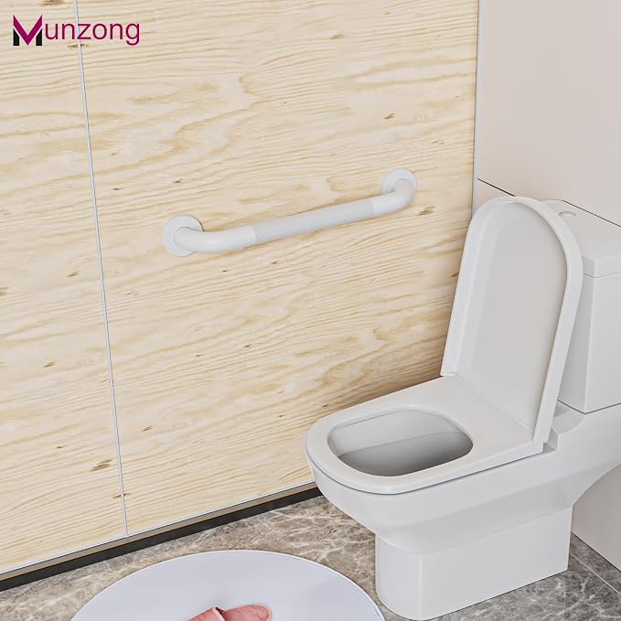 3 Pack Anti Slip Shower Grab Bar for Commercial, Munzong 18" 36" 42" White Bathroom Grab Bar Bundle,1.25" Diameter Handicap Balance Bar,Stainless Steel Safety Hand Rail for Elderly Assist Bath Handle