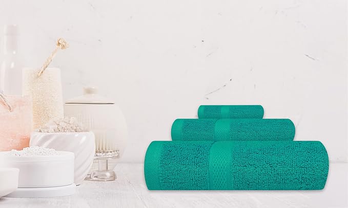 Luxury 8 Piece Set, 2 Bath Towels 2 Hand Towels 4 Washcloths, 100% Cotton Towels for Bathroom, Home, Spa, Hotel & Gym – Ultra Soft, Highly Absorbent, Quick Dry (Dark Green)