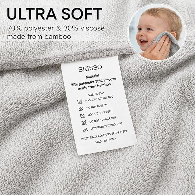 SEISSO 4 Pack Extra Large Bath Towels 63"x35", Bath Sheets for Sensitive Skin 70% Polyester 30% Viscose Fiber from Bamboo, Super Soft, Highly Absorbent & Quick Dry, Oversized (4, Light Blue+Grey)
