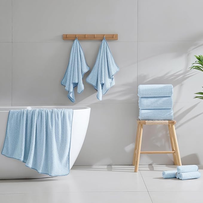 4 Piece Bath Towel Set 35"x70"Oversized Bath Towel for Bathroom Ultra Soft Fluffy Extra Large Bath Sheet Luxury Premium Bathroom Towel Highly Absorbent Quick Dry Shower Towel for Hotel Spa,Blue White