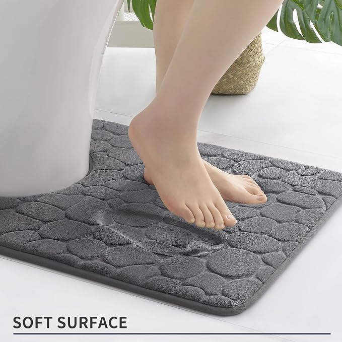 YIHOUSE Memory Foam Bath Mat Cobblestone Bathroom Rugs Super Water Absorbent Bath Mats for Bathroom Machine Washable Bath Rugs(20 x 24,Dark Gray)