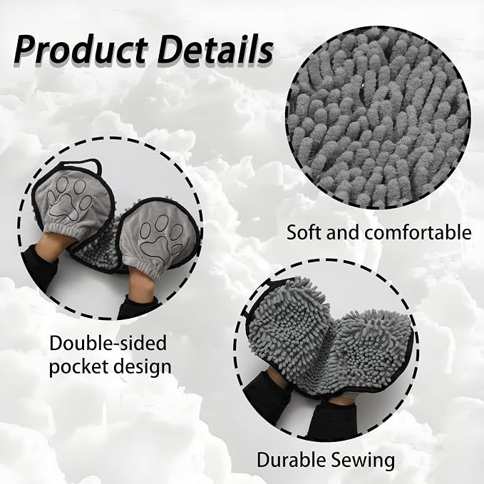 1 Pcs 21x10 Inches Super Absorbent Dog Towel, Grey Quick Drying Pet Grooming Towel with Hand Pockets, Soft Bath Towels for Shower & Bath Supplies/Dogs and Cats