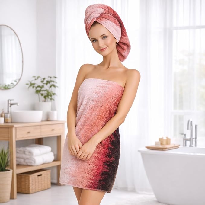 12-Piece Cotton Bath Towel Set for Bathroom, Hanging Loops, Ombre Gradient | Balanced towel set for family showers, sink-side use, guest baths, and wash-day rotation, OEKO-TEX certified, easy care