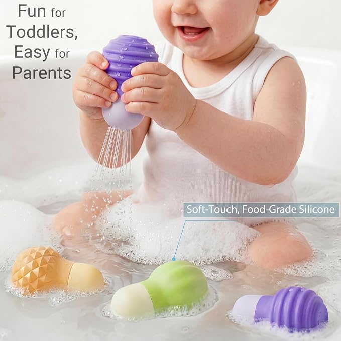 Sensory Squeezing Water Bath Toys for Toddlers,3PCS Bath Tub Pool Floating Toys for Babies Kids 1-3，Textured Fidget Toys Stocking Stuffers Gifts for Girls Boys 18+ Months