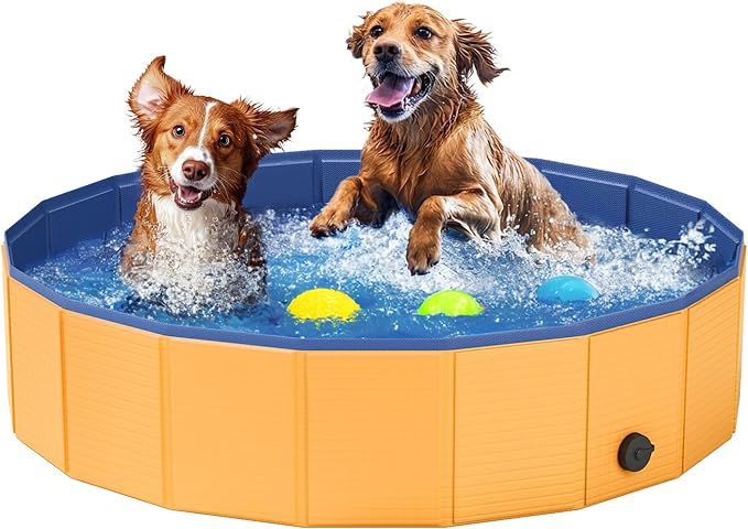 Foldable Dog Pool, Pet Swimming Pool, Pet Outdoor Bathing Tub, Dog Bath Pool, Protective Lining 47"