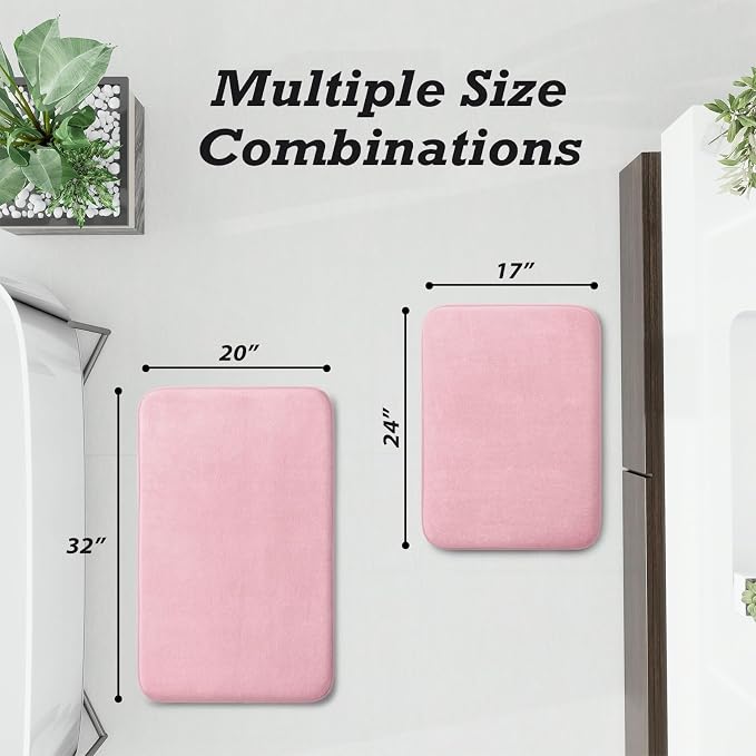 HUXMEYSON Bathroom Rugs Sets 2 Piece, Non-Slip & Quick Dry Bath Mat Set, Ultra Soft Velvet Bath Rugs for Bathroom, Toilet and Shower Floor, Rose Pink