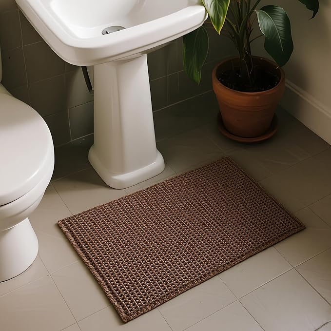 Triohero Waffle Bath Mat, Boho Bathroom Rugs Non Slip Washable, Ultra Soft Super Absorbent Quick Dry Farmhouse Bathroom Decor, 20" x 30", Mocha
