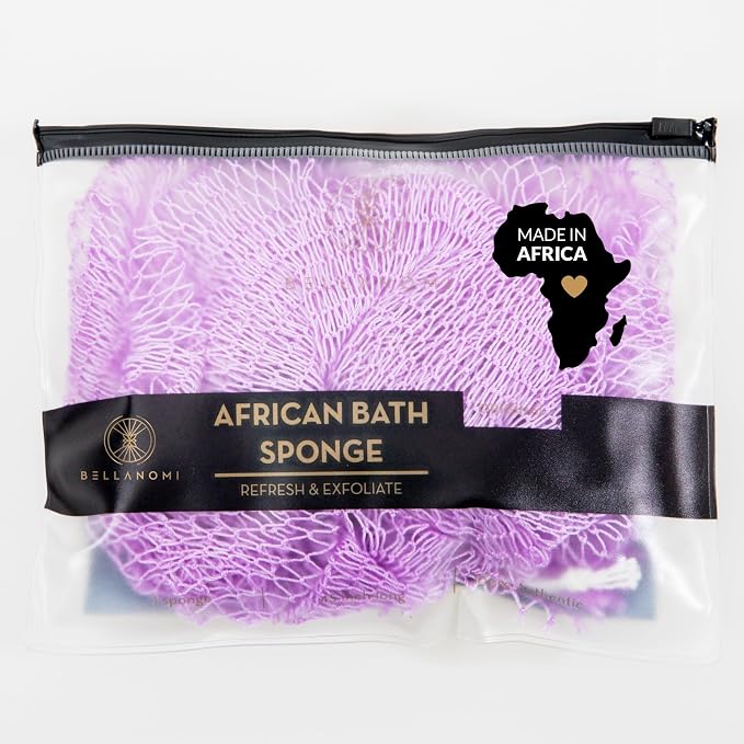 BELLANOMI African Exfoliating Net Sponge, Authentic, Ethically sourced from Nigeria, 45 inches Long, Back Scrubber for Daily use (Lilac)