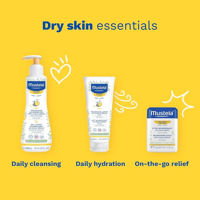 Mustela Baby Nourishing Cleansing Gel – Hair & Body Wash for Dry Skin - with Natural Avocado, Cold Cream & Beeswax - 10.14 fl. oz.