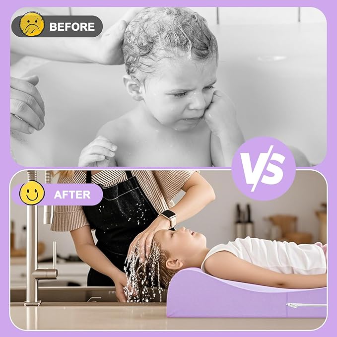 Extra Large Hair Washing Station for Kids - Ergonomic Shampoo Foam Mat with Neck Support for Sink, Portable & Foldable Shampoo Buddy for Toddlers, Non-Slip & Waterproof Hair Washing Mat -Purple