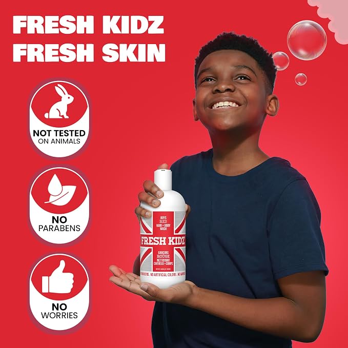 Fresh Kidz Hair & Body Wash 16.9 fl.oz. and Stick Deodorant 2.65 oz for Kids and Teens - Boys Red Set