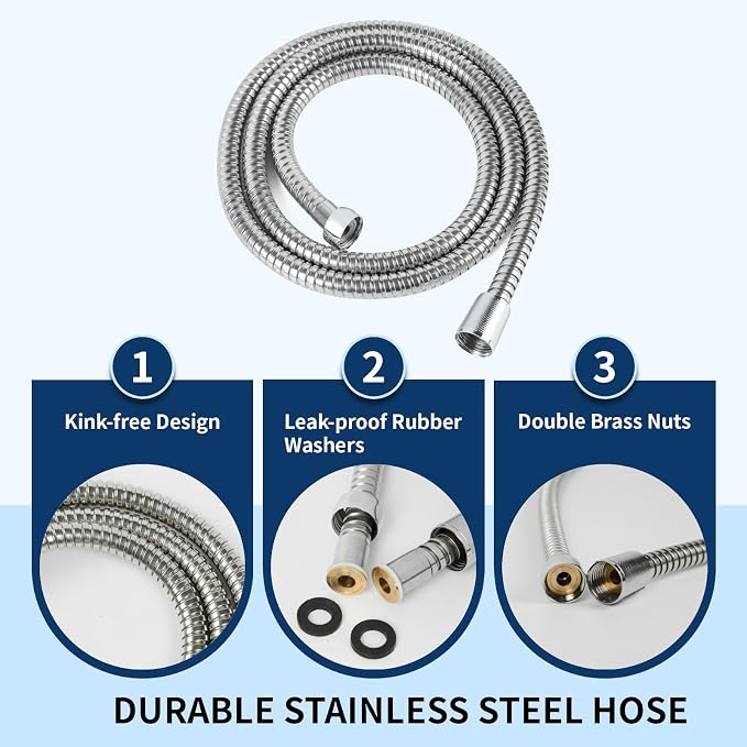 Hand Held Shower Head, High Pressure 6 Spray Mode Handheld Showerhead, Chrome Shower Head with 59 Inch Stainless Steel Hose and Adjustable Bracket