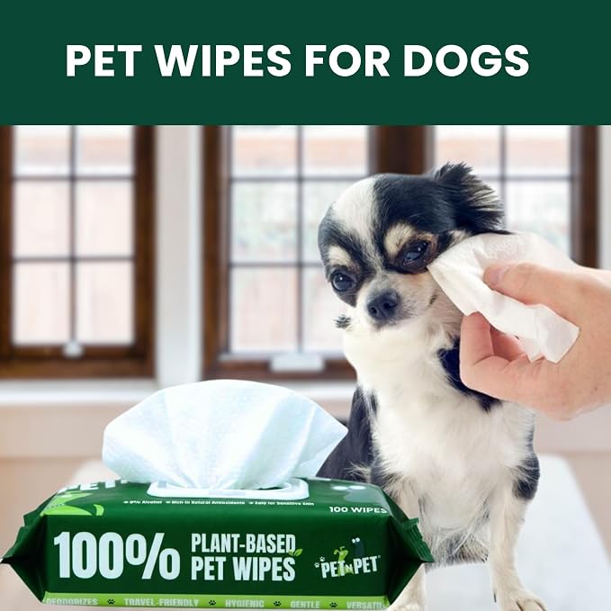 PET N PET 100% Plant Based Dog Wipes for Paws and Butt, 400 Counts Hypoallergenic Unscented Dog Pet Wipes, 8" x 8"