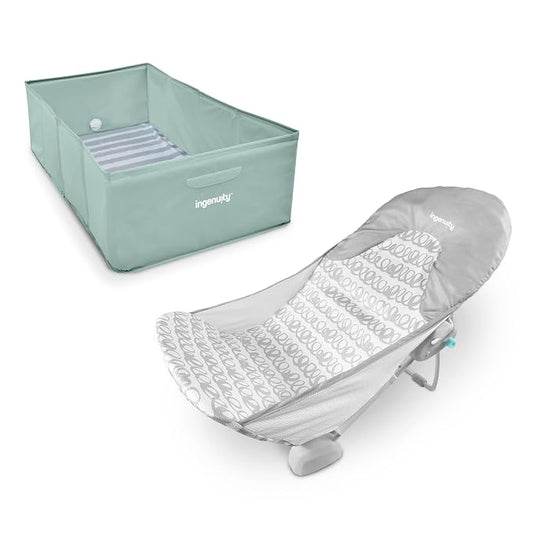 Ingenuity Tuckaway Toddler Folding Tub & Foldaway 2-Position Baby Bath Seat, Portable Bathtub for Travel, Adjustable Support for Sink or Shower, Easy to Clean, Ages 0-5 Years