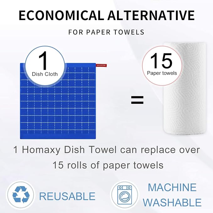 Homaxy 100% Cotton Terry Kitchen Dish Cloths, Ultra Soft and Absorbent Dish Towels for Kitchen, Suitable for Drying and Washing Dishes, 8 Pack, 12 x 12 Inches, Blueberry