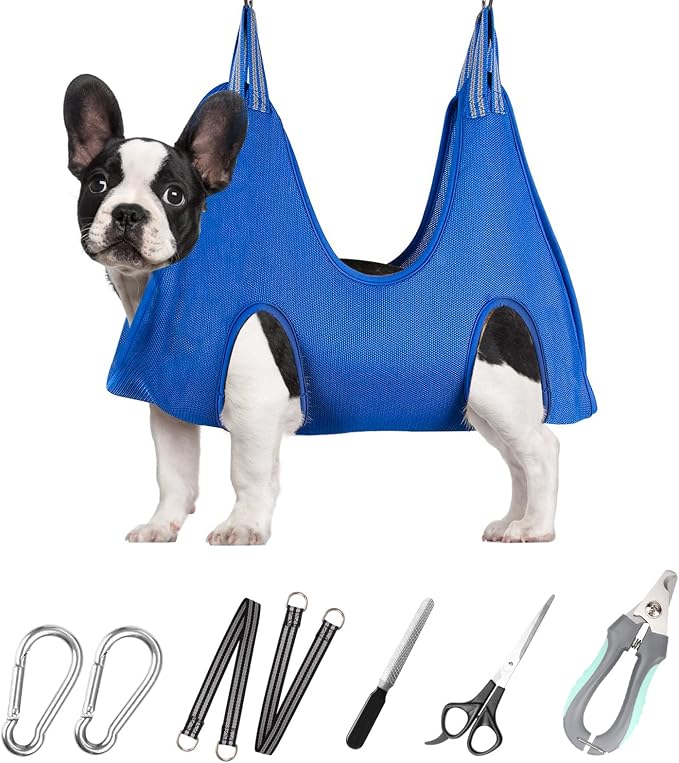 ATESON Pet Grooming Hammock for Small Dogs & Cats with Nail Clippers/Nail Trimmers/Grooming Scissors, Dog Grooming Harness for Nail Trimming, Pet Grooming Sling Helper