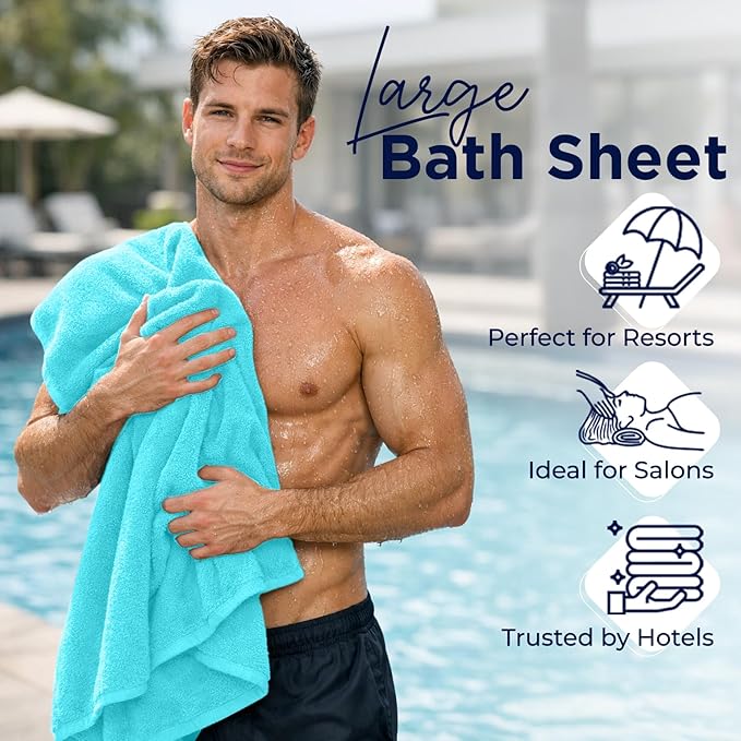 DAN RIVER 2 Pack Luxury Bath Sheets 35x70, 600 GSM, Soft & Quick Dry 100% Ring Spun Cotton Towels Ideal for Hotels, Spas, Gyms & Salons Extra Large, Turquoise