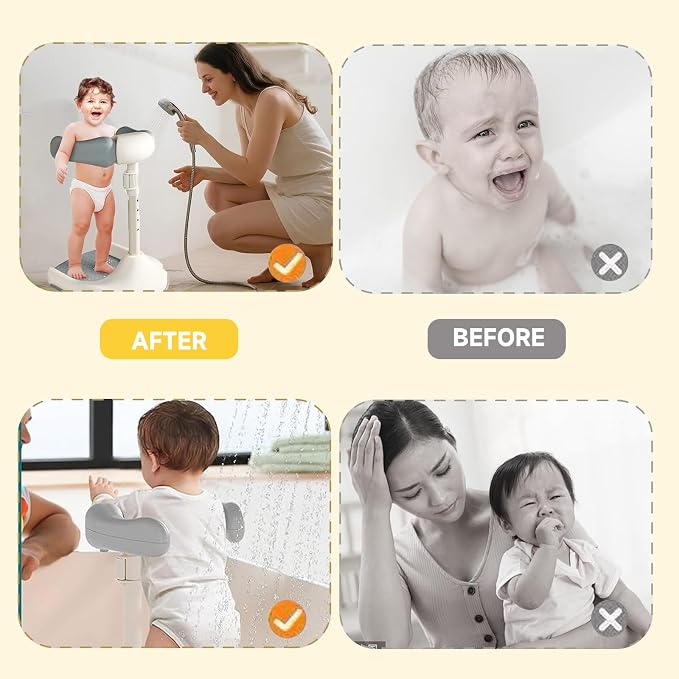 Baby Shower Stand for Bathing Adjustable Toddler Shower Tower with Backrest, Anti-Slip Base & Shower Head Holder, Infant Bath Support Seat for 6-60 Months, Easy Install & Drain
