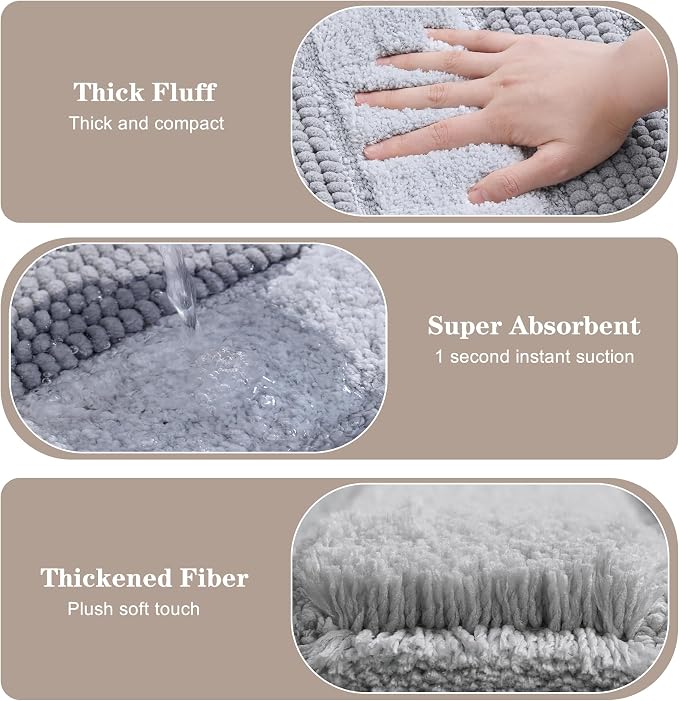 Kmson Ombre Chenille Bathroom Rugs, 24"x36" Non-Slip Bath Mat for Shower Floor & Bathtub, Ultra Soft Washable Shaggy, Fluffy Thick Water Absorbent Microfiber Grey