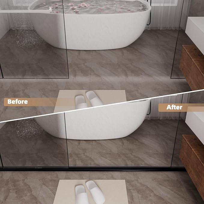 118” Black Shower Threshold Water Dam Stopper for Dry and Wet Separation,Self Adhesive Collapsible Walk in Shower Splash Guard Seal Strip, Silicone Sink Edge Water Barrier for Bathroom and Kitchen