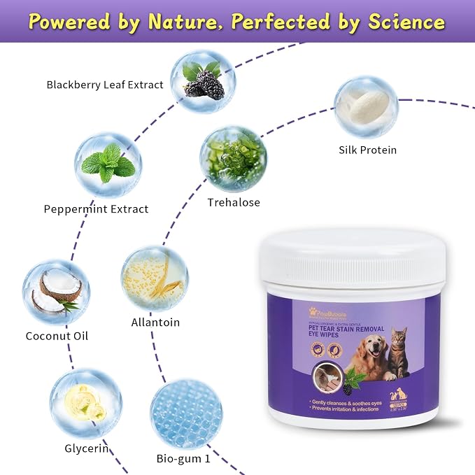 Eye Wipes for Dogs and Cats, Tear Stain Remover for Dogs, Gently Cleans Tear Stains and Debris, Safe for Sensitive Eyes, 120 Count