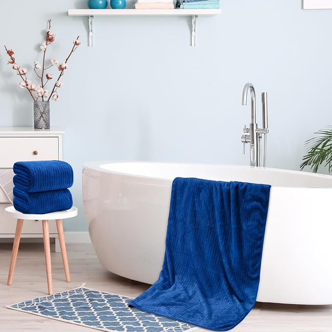 SmoothNovelty 2 Pcs Oversized Coral Fleece Bath Sheets 40 x 80 Inch, Lightweight Extra Large Towel Blanket, Soft Jumbo Bathroom Towels with Hanging Loop for Bath, Pool, Beach, Spa, Travel (Navy)