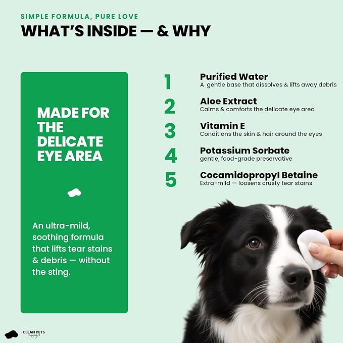 Clean Pets Eye Wipes for Dogs Cats, Tear Stain Remover 120ct | Gentle eye wipes for cats & dogs. Just clean.