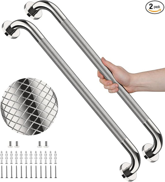 Anti Slip Shower Grab Bar 36 Inch, YuanDe Chrome Stainless Steel Bath Grab Bar, Knurled Bathroom Safety Rail, Shower Handrail Support, Handicap Elderly Balance Assist Handles