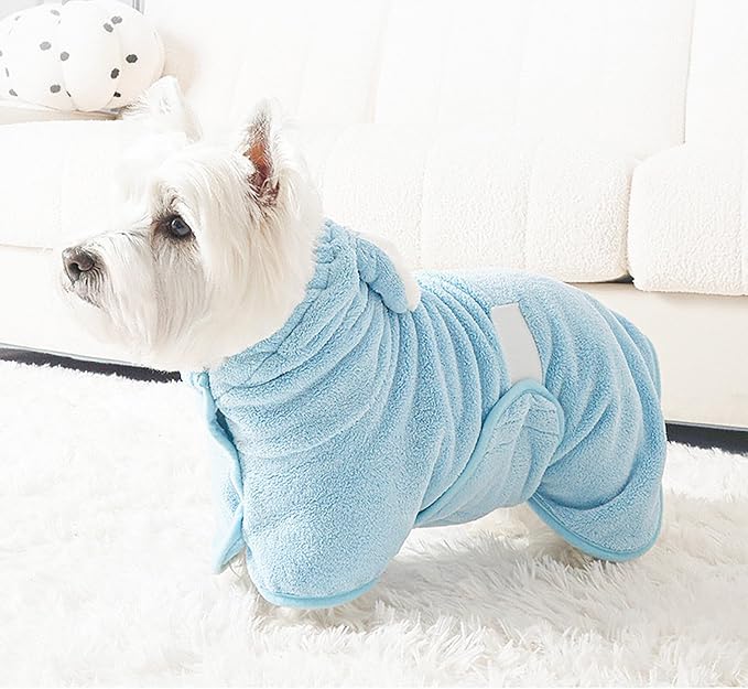 Pet Bathrobe for Dog Cat Absorbent Quick Drying Hooded Bath Towel | Adjustable Bath Robe for Pool Beach Cold Weather,Blue S