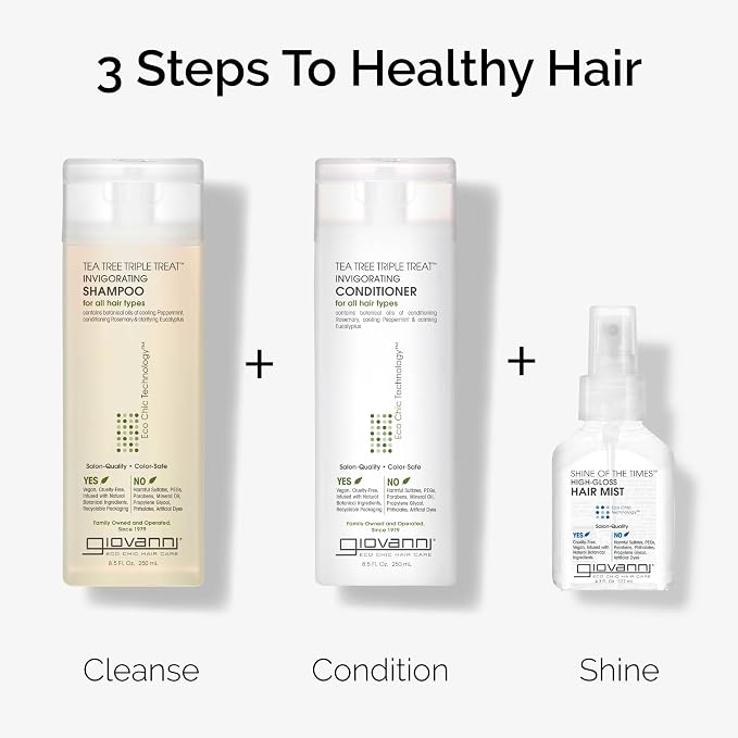 GIOVANNI Tea Tree Triple Treat Invigorating Shampoo & Conditioner Set, 8.5 oz Each