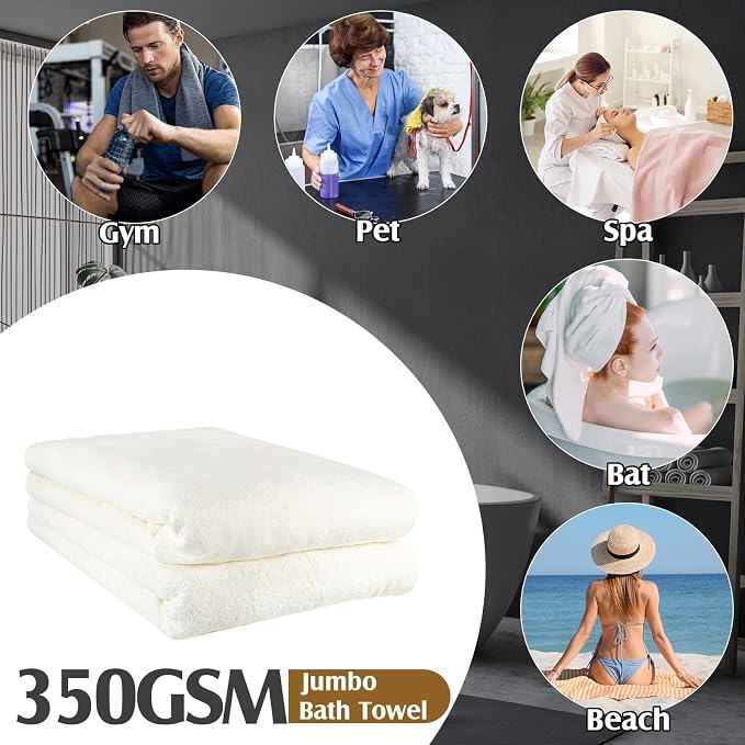 Preboun 2 Pcs Oversized Fleece Bath Towels, 40 x 80 Inch Bath Sheets Extra Large Microfiber Coral Velvet Highly Absorbent Towels 350gsm High Density Towel for Adults Home Beach (Cream)