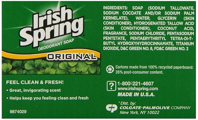 (PACK OF 3 BARS) Irish Spring ORIGINAL SCENT Bar Soap for Men& Women. 12-HOUR ODOR / DEODORANT PROTECTION! For Healthy Feeling Skin. Great for Hands, Face & Body! (3 Bars, 3.75oz Each Bar)
