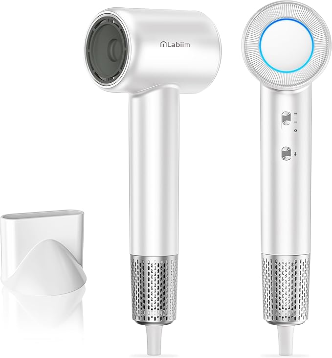 Labiim Hair Dryer, High-Speed 110,000 RPM Brushless Motor Blow Dryer,200 Million Ionic Fast Drying, Lightweight Thermo-Control Quiet Compact Hairdryer with Magnetic Nozzle for Home Salon Travel, White
