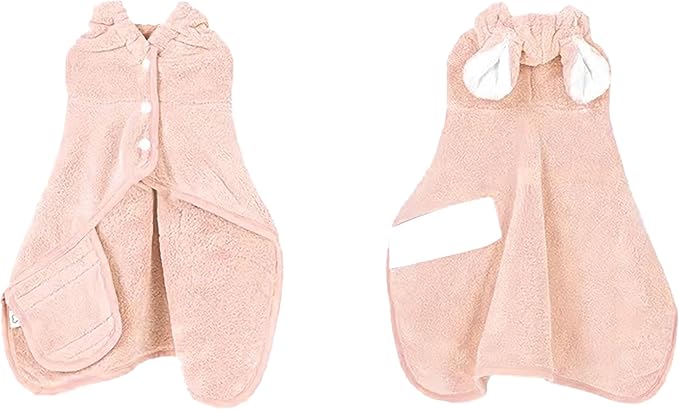 Pet Bathrobe for Dog Cat Absorbent Quick Drying Hooded Bath Towel | Adjustable Bath Robe for Pool Beach Cold Weather,Coral Pink M