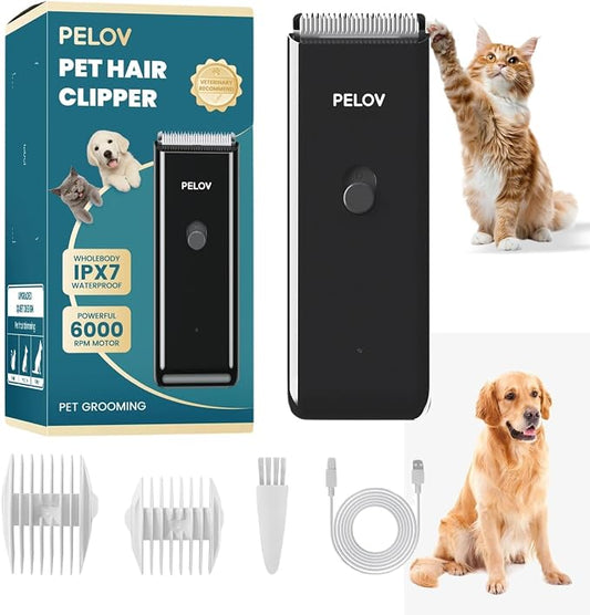 Dog Clipper Pet Grooming Kit Low Noise, Rechargeable Cordless Pet Shaver Waterproof Hair Trimmer for Small, Medium Dogs Cats Animals