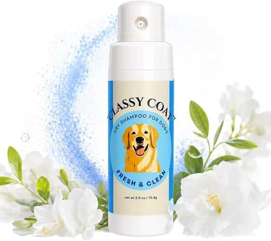 Dry Shampoo Powder & Coat Deodorizer for Dogs (Fresh & Clean) | Waterless No-Rinse Squeeze Bottle Formula | Calming Scent | Talc and Alcohol Free | Safe for Sensitive Skin | Made in USA