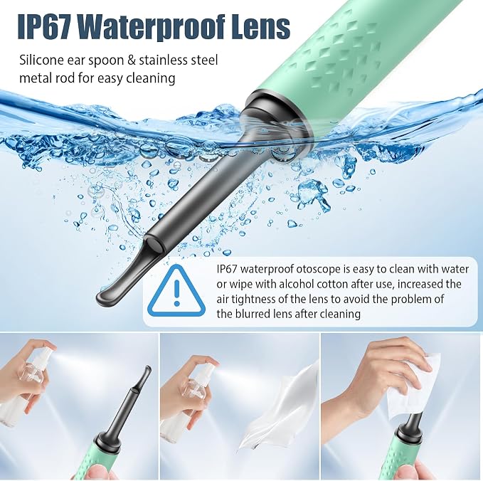 Ear Wax Removal Tool Camera - Ear Cleaner with 1080P HD Camera, Otoscope with Light, Earwax Removal Kit for iPhone, iPad, Android Phones (Green)