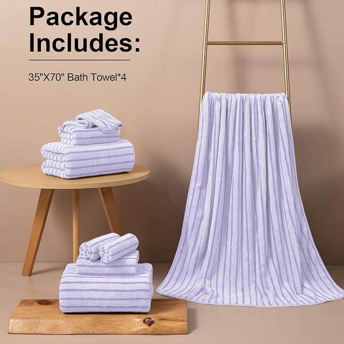 Mistyrose Bath Towels,4 Pack Purple 35"x70" Large Bath Towels Microfiber Absorbent XL Bath Sheets Super Soft Towels for Bathroom Quick Dry Oversized Shower Towels for Family Hotel Spa Gym