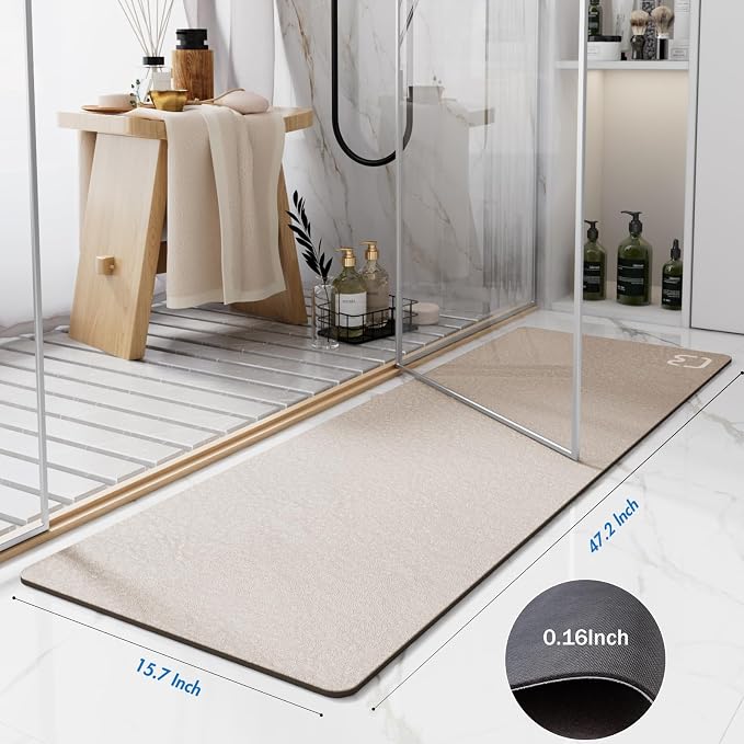 RUERYA Taupe Diatomaceous Earth Bath Mat 15.7"x47.2" Extra Long Bathtub Mat Super Absorbent Non-Slip Shower Mat Bath Stone Fast Dry Large Mat Bathroom Rugs Mats for Bathroom Floor,Tub,Shower,Sink
