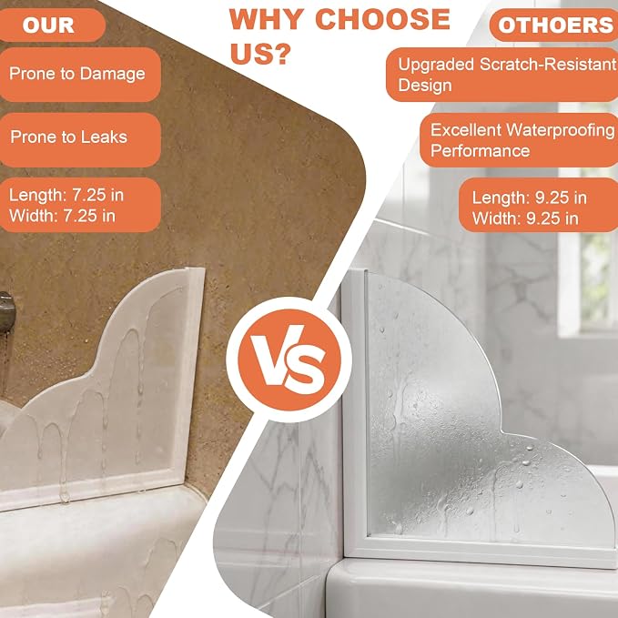 Splash Guard for Bathtub, Large Shower Splash Guard, Waterproof Self-Adhesive Shower Corner Water Guards for Walk, Bath Tub Guards to Keep Water Blocker for Sink & Rental 2 Pack 9.25x9.25 In