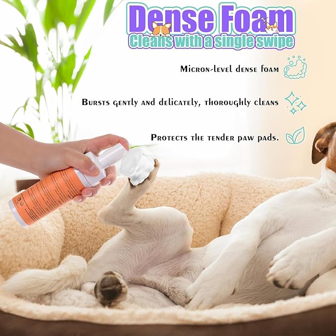 Paw Cleaner for Dogs & Cats - Waterless Foaming Pet Foot Washer with Built-in Soft Silicone Scrubber - No-Rinse Deep Cleansing & Moisturizing, pH-Balanced, Fresh Scent - for Dirty Muddy Paws, 5 fl oz