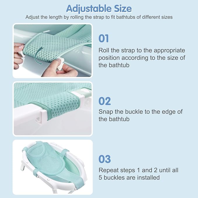 Colorlife Baby Bath Seat Support Net Infant Bathing Seat Support Mat, Adjustable Comfortable Non-Slip Five-Pointed Baby Shower Net Bathtub Sit Up Mesh for Newborn 0-12 Months-Green(No Bathtub)