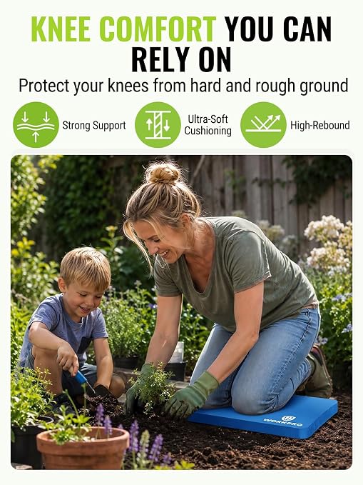 WORKPRO Extra Thick Kneeling Pad, 2 Pack, 17.5 x 11 x 1.5 in, Blue | Soft NBR Foam Cushioning for Knee, Large Foam Kneeler Mat, For Gardening, Bathing Baby, Exercise, Workout Supplies