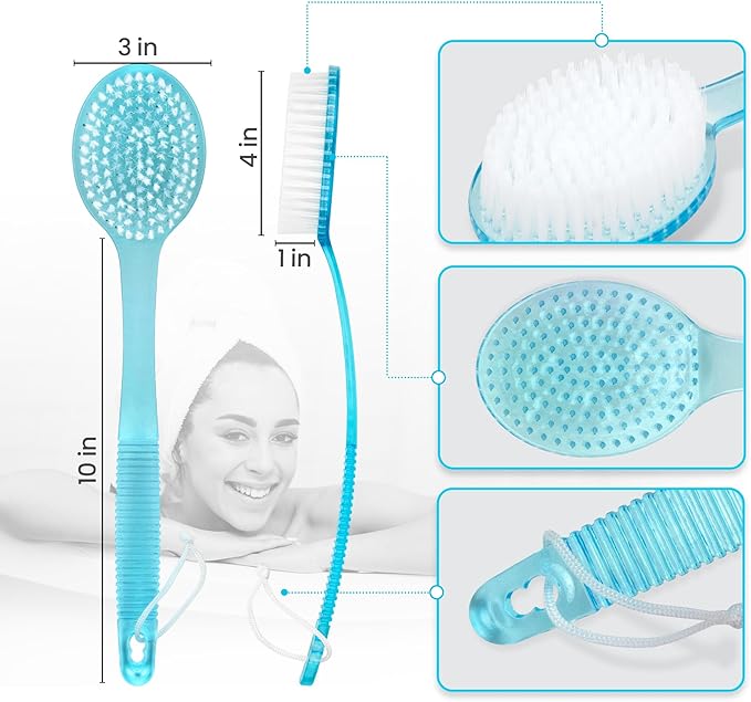 DecorRack Bath Brush with Bristles, Long Handle for Exfoliating Back, Body, and Feet, Bath and Shower Scrubber, Blue (1 Pack)