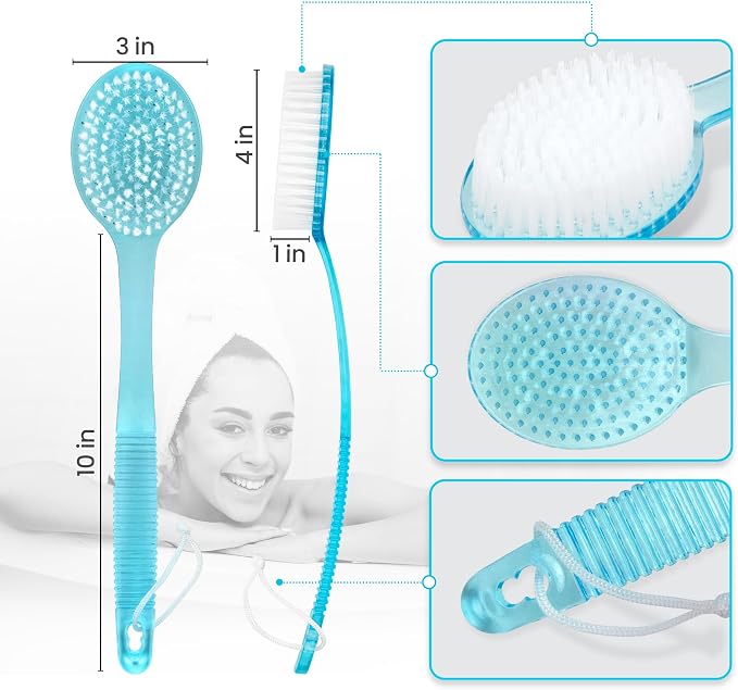 DecorRack Bath Brush with Bristles, Long Handle for Exfoliating Back, Body, and Feet, Bath and Shower Scrubber, Blue (1 Pack)